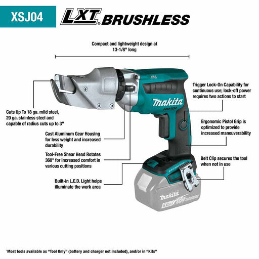 Makita XSJ04Z 18V LXT® Lithium-Ion Brushless Cordless 18 Gauge Offset Shear (Tool Only) - My Tool Store