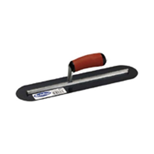 MarshallTown MXS64BRD 14"x4" Blue Steel Round-End Finishing Trowel with Curved DuraSoft Handle