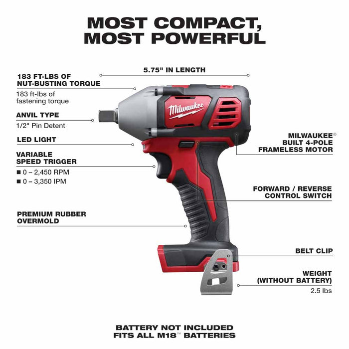 Milwaukee 2659-20 M18 1/2" Impact Wrench with Pin Detent