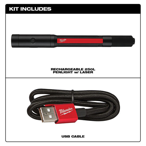 Milwaukee 2010R Milwaukee® Rechargeable 250L Penlight w/ Laser - My Tool Store