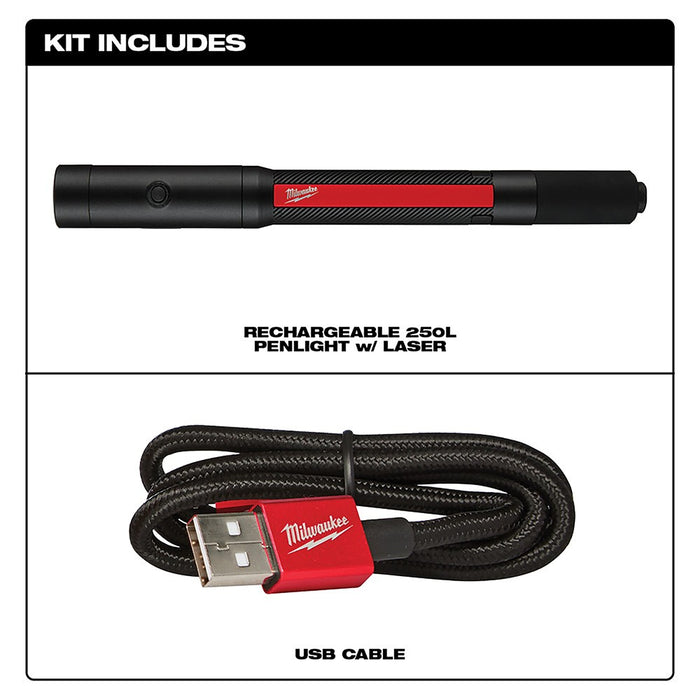 Milwaukee 2010R Milwaukee® Rechargeable 250L Penlight w/ Laser - My Tool Store