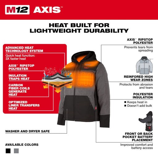Milwaukee 205G-21 M12 Heated AXIS Hooded Jacket Kit Gray - My Tool Store