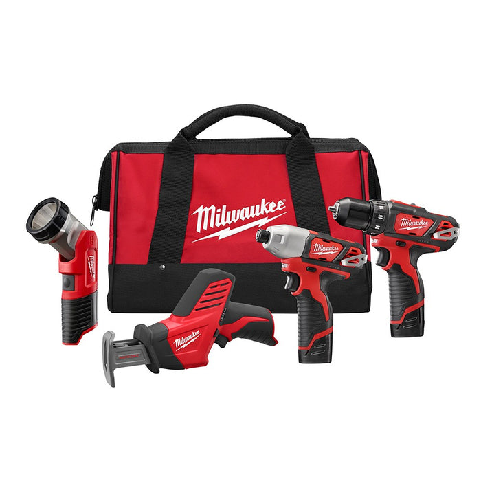 Milwaukee 2498-24 M12™ 4 - Tool Combo Kit with Drill, Impact, Hackzall™ & Flashlight
