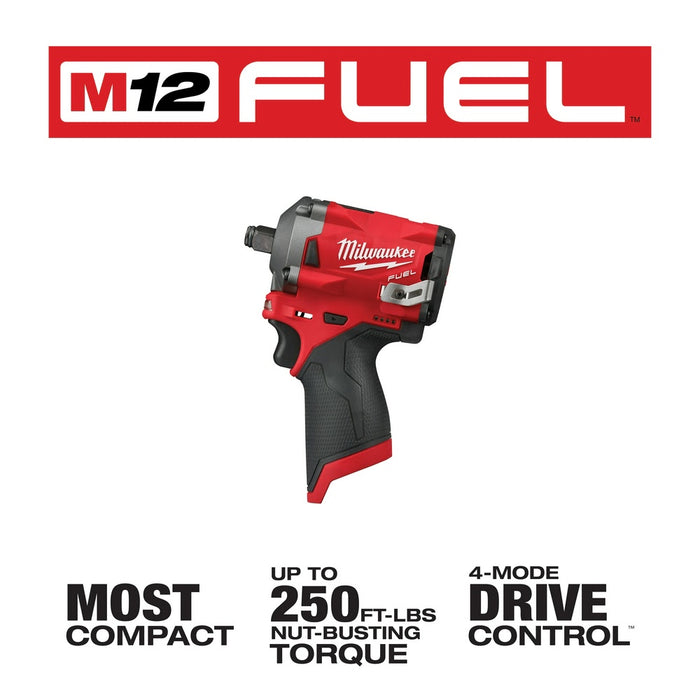 Milwaukee 2555-20 M12 FUEL Stubby 1/2" Impact Wrench, Bare