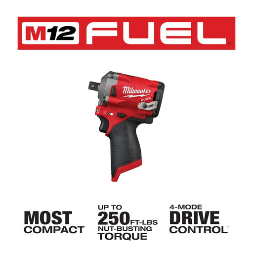 Milwaukee 2555P-20 M12 FUEL Stubby 1/2" Pin Impact Wrench, Bare - My Tool Store