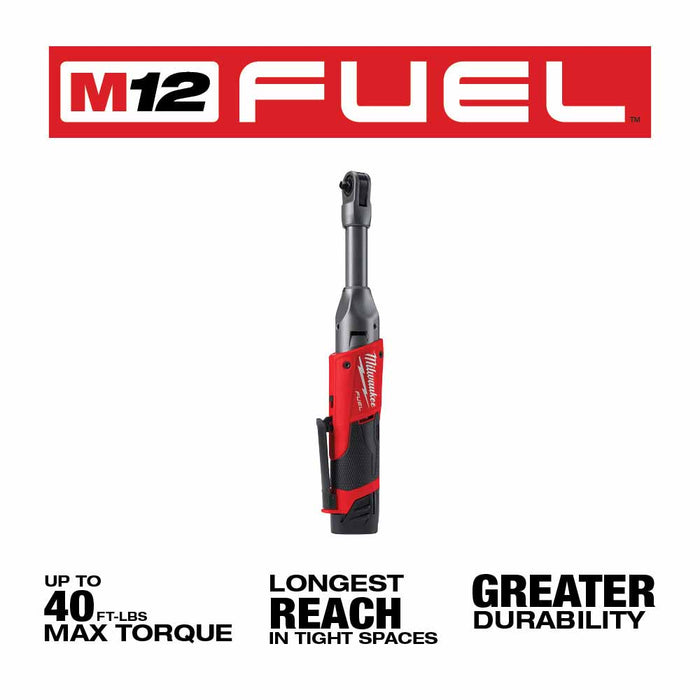 Milwaukee 2559-21 M12 FUEL 1/4" Extended Reach Ratchet 1 Battery Kit - My Tool Store