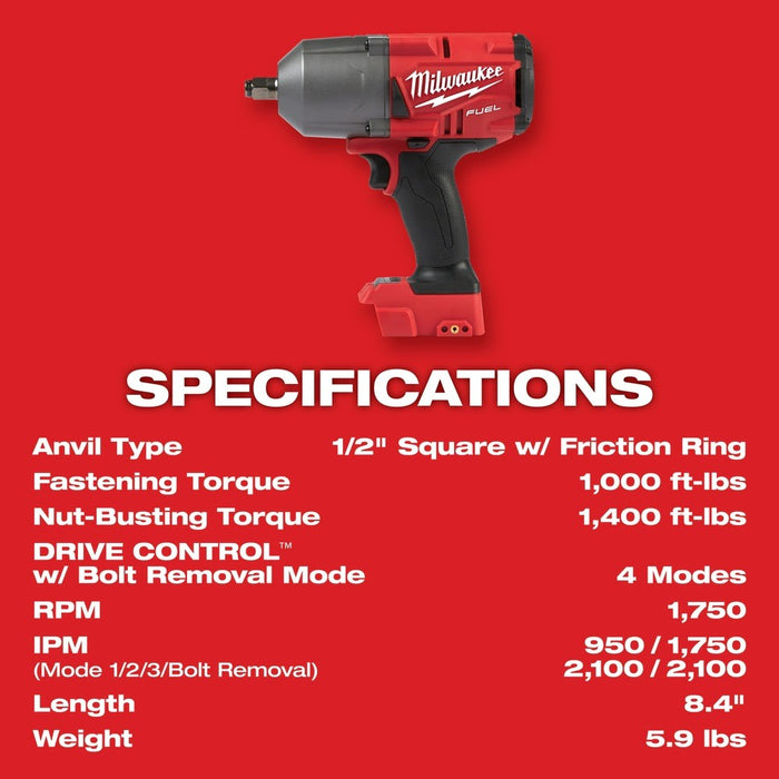 Milwaukee 2767-22R M18 FUEL High Torque 1/2" Impact Wrench with Friction Ring Kit