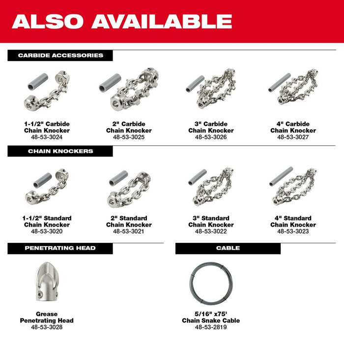 Milwaukee 2819-22 M18 FUEL High Speed Chain Snake for 1-1/2" – 4" Pipes - My Tool Store
