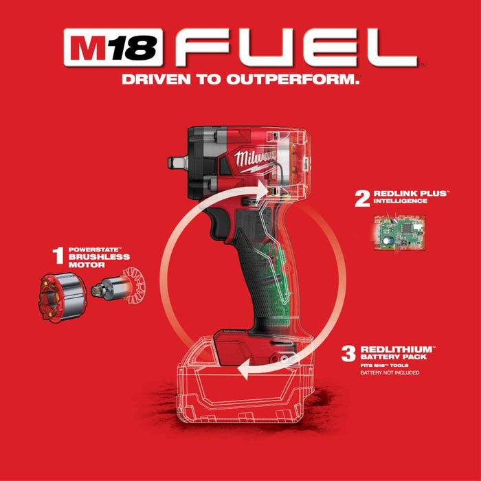 Milwaukee 2854-20 M18 FUEL 3/8" Compact Impact Wrench w/ Friction Ring Bare Tool - My Tool Store