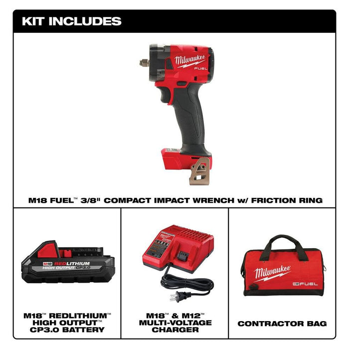 Milwaukee 2854-21HO M18 FUEL 3/8" Compact Impact Wrench w/ Friction Ring Kit