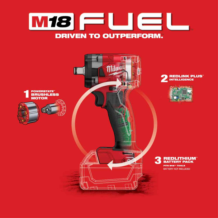 Milwaukee  2855-20  "M18 FUEL™ 1/2 " Compact Impact Wrench w/ Friction Ring Bare Tool " - My Tool Store