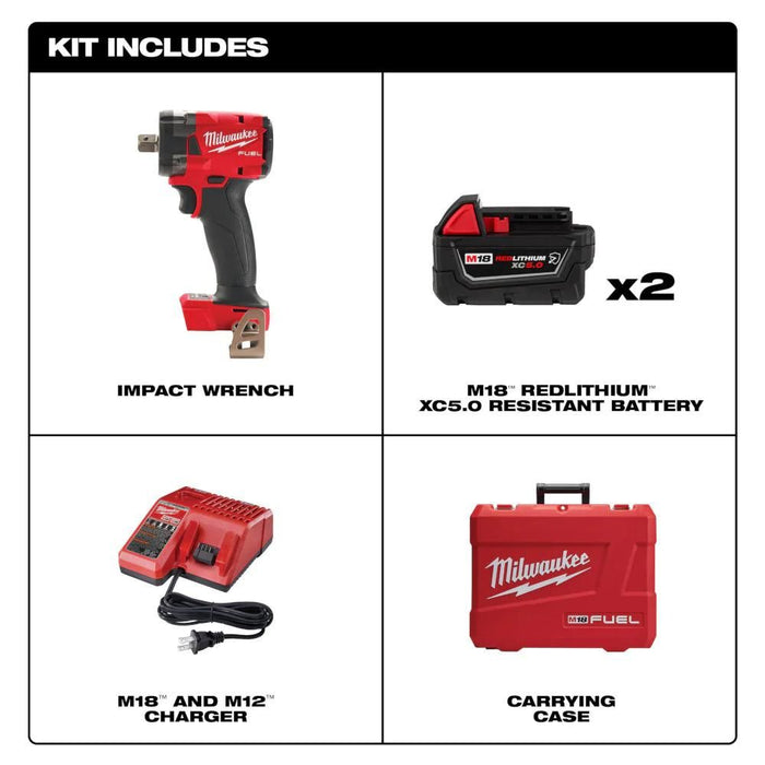 Milwaukee 2855P-22R M18 FUEL 1/2 " Compact Impact Wrench w/ Pin Detent Kit - My Tool Store