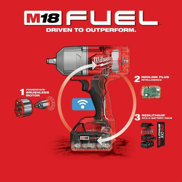 Milwaukee 2863-22R M18 FUEL w/ ONE-KEY High Torque Impact Wrench 1/2" Friction Ring Kit