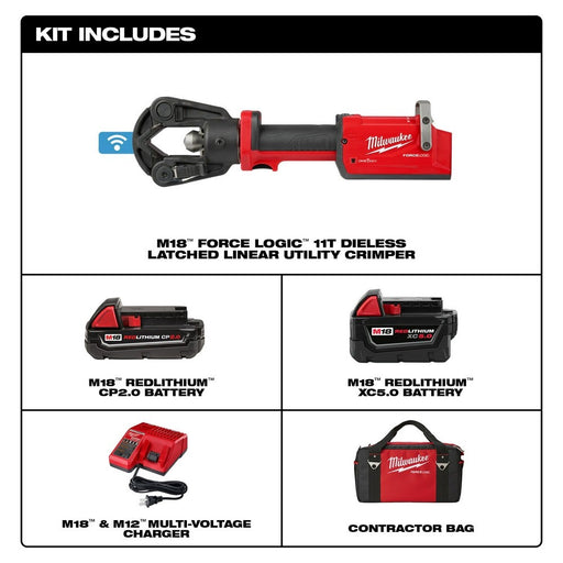 Milwaukee 2876-22 M18 FORCE LOGIC 11T Dieless Latched Linear Utility Crimper - My Tool Store
