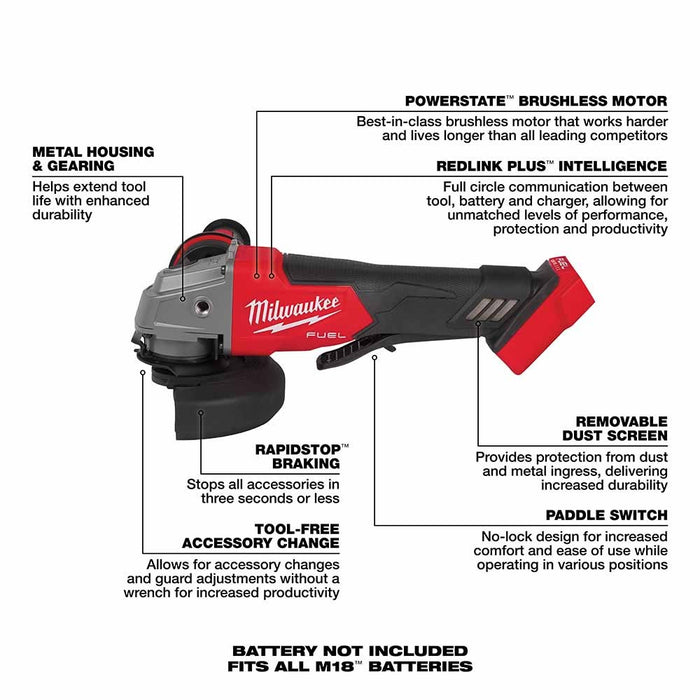 Milwaukee 2880-20 M18 FUEL™ 4-1/2" / 5" Grinder Paddle Switch, No-Lock - My Tool Store
