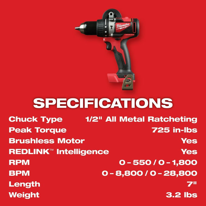 Milwaukee 2902-22 M18 Brushless 1/2" Hammer Drill Kit