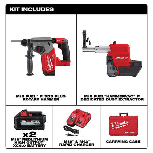 Milwaukee 2912-22DE M18 FUEL™ 1" SDS Plus Rotary Hammer Dust Extractor Kit - My Tool Store