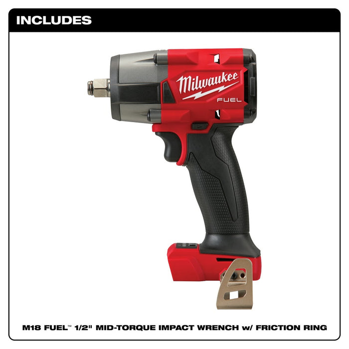 Milwaukee 2962-20 M18 FUEL™ 1/2" Mid-Torque Impact Wrench w/ Friction Ring Bare Tool
