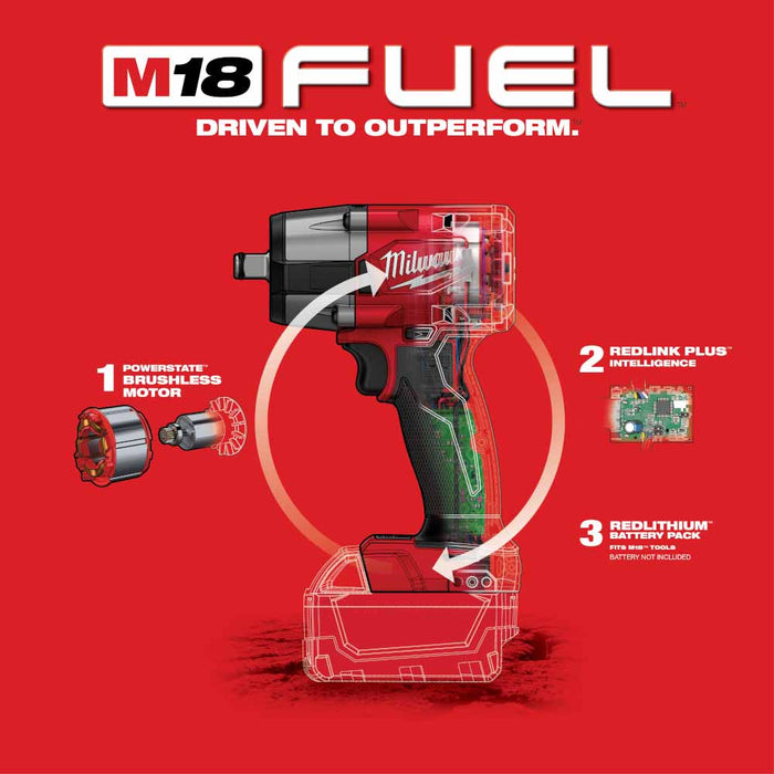 Milwaukee 2962-20 M18 FUEL™ 1/2" Mid-Torque Impact Wrench w/ Friction Ring Bare Tool - My Tool Store