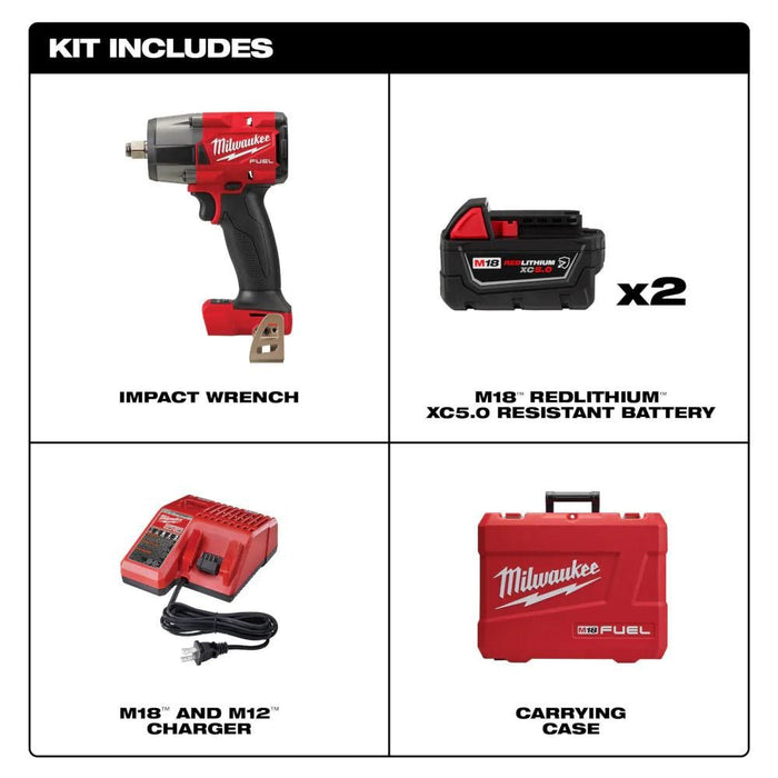 Milwaukee 2962-22R M18 FUEL 1/2 " Mid-Torque Impact Wrench w/ Friction Ring Kit - My Tool Store