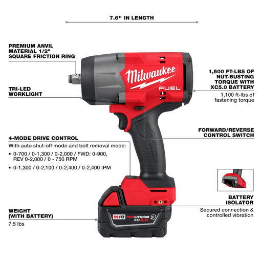 Milwaukee 2967-22 M18 FUEL 1/2" High Torque Impact wrench w/ Friction Ring Kit - My Tool Store