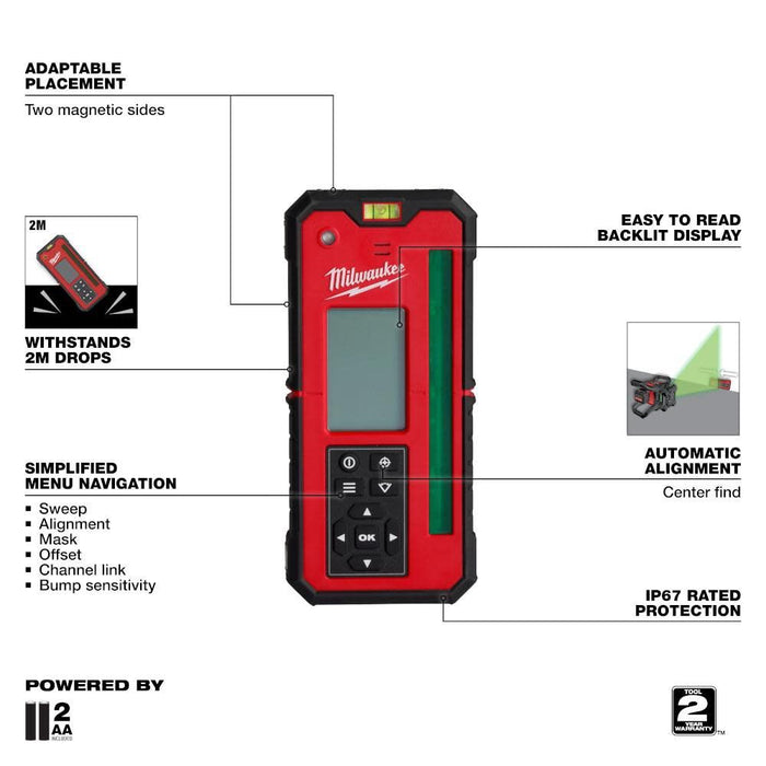 Milwaukee 3702-21 M18 Green Interior Rotary Laser Level Kit w/ Remote/Receiver & Wall Mount Bracket - My Tool Store