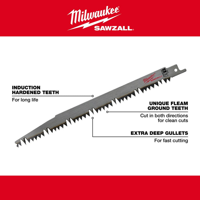 Milwaukee 48-00-1303 12" x 5TPI Wood Pruning Sawzall Blade 5-Pack