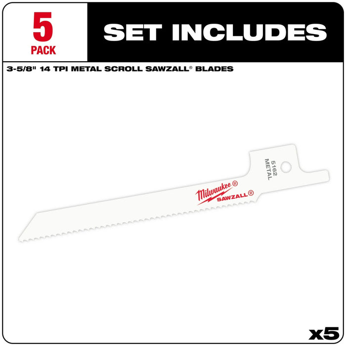Milwaukee 48-00-5162 3-5/8" x 14TPI Bi-Metal Super Sawzall Blade