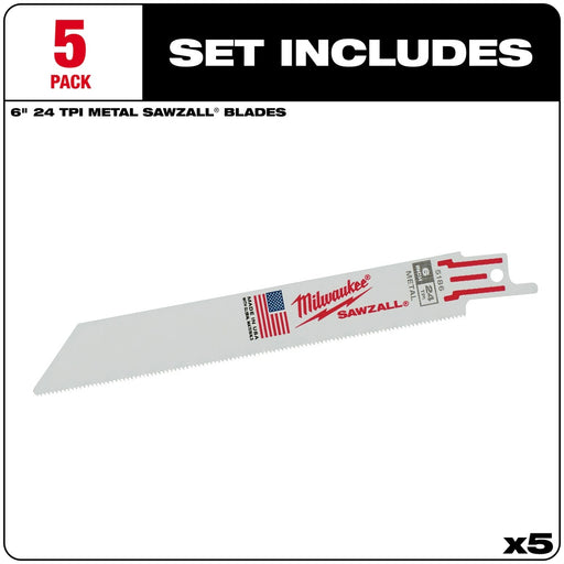 Milwaukee 48-00-5186 6" x 24TPI Bi-Metal Super Sawzall Blade - My Tool Store