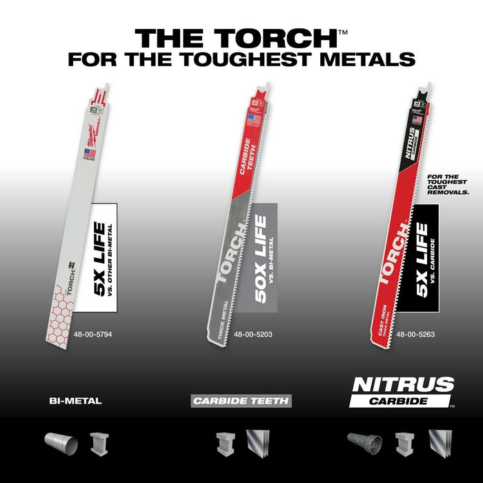 Milwaukee 48-00-5263 12” 7TPI The TORCH™ with NITRUS Carbide™ for Cast Iron SAWZALL®  Blade 1PK