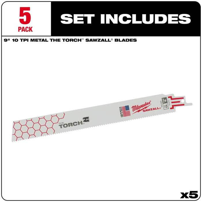 Milwaukee 48-00-5713 9" x 10TPI Super Sawzall Demolition Blade 5-Pack - My Tool Store