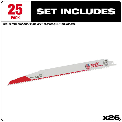 Milwaukee 48-00-8027 12" x 5/8TPI Super Sawzall AX Blade 25-Pack - My Tool Store