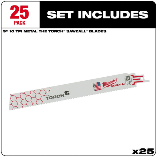 Milwaukee 48-00-8713 9" x 10TPI Super Sawzall Demolition Blade 25-Pack - My Tool Store
