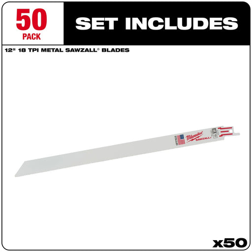 Milwaukee 48-01-6189 12" x 18TPI Bi-Metal Super Sawzall Blade 50-Pack - My Tool Store