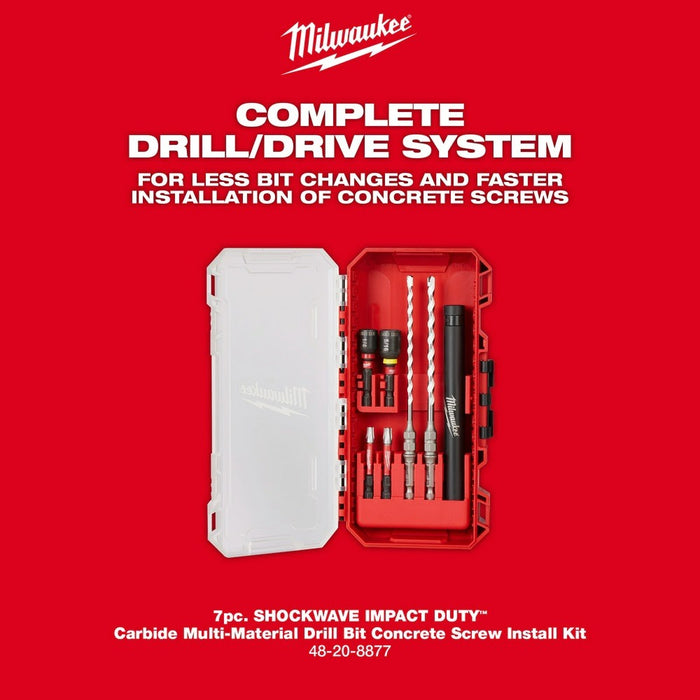 Milwaukee 48-20-8877 7pc. SHOCKWAVE Impact DUTY Carbide Multi-Material Drill Bit Concrete Screw Install Kit - My Tool Store
