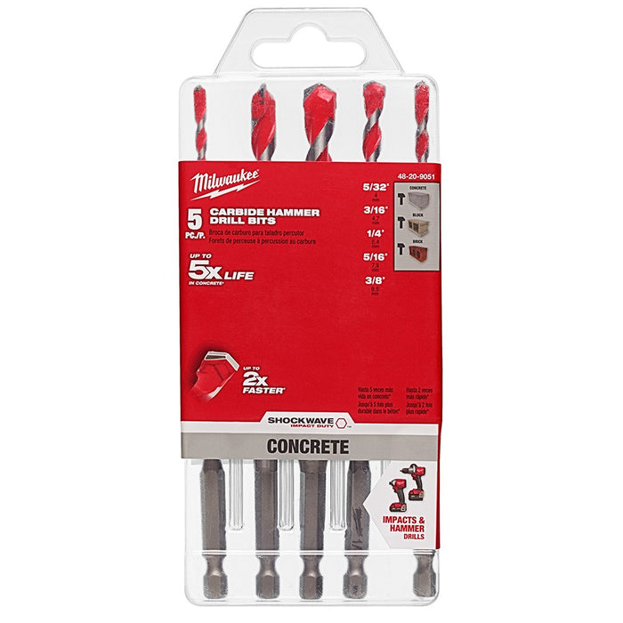 Milwaukee 48-20-9051 5pc. SHOCKWAVE™ Carbide Hammer Drill Bit Kit