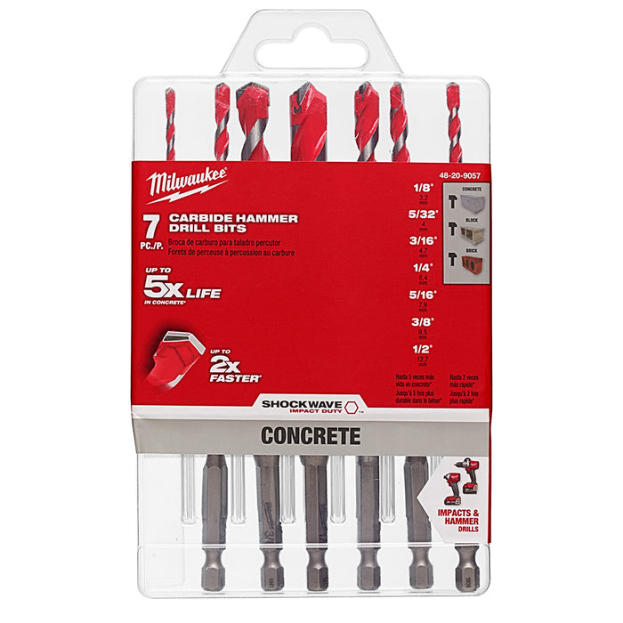Milwaukee 48-20-9057 7pc. Large SHOCKWAVE™ Carbide Hammer Drill Bit Kit - My Tool Store