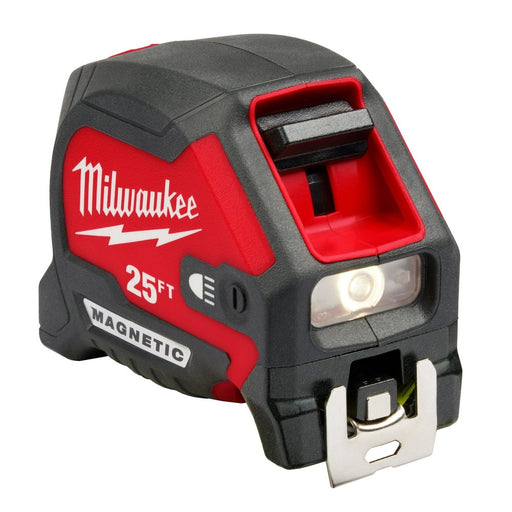 Milwaukee 48-22-0428 25" Compact Wide Blade Magnetic Tape Measure w/ Rechargeable 100 Lumen LED Light - My Tool Store