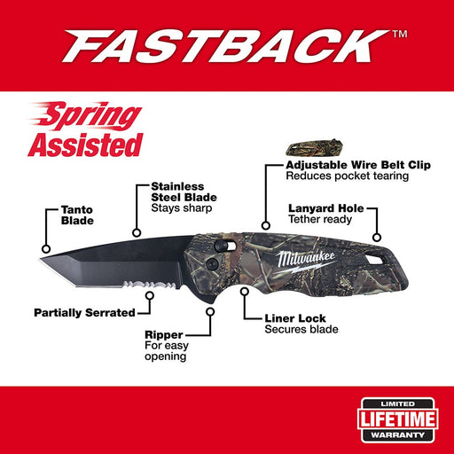 Milwaukee 48-22-1535 FASTBACK Camo Spring Assisted Folding Knife - My Tool Store