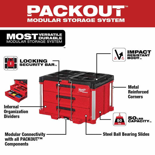 Milwaukee 48-22-8443 PACKOUT™ 3-Drawer Tool Box - My Tool Store