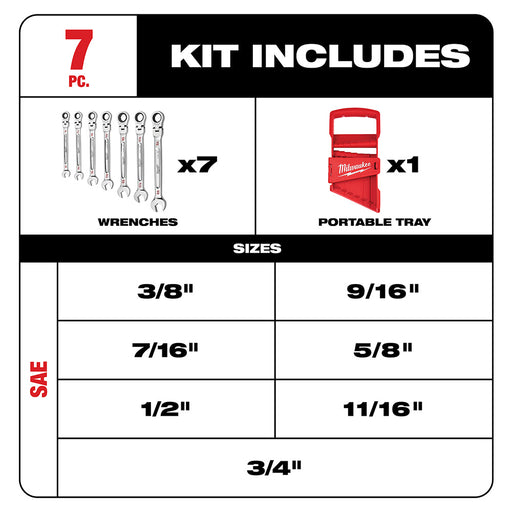 Milwaukee 48-22-9429 7pc Flex Head Ratcheting Wrench Set - SAE - My Tool Store