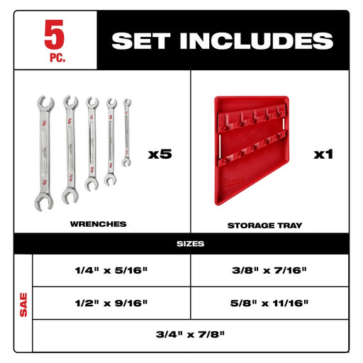 Milwaukee 48-22-9470 5pc Double End Flare Nut Wrench Set - SAE - My Tool Store