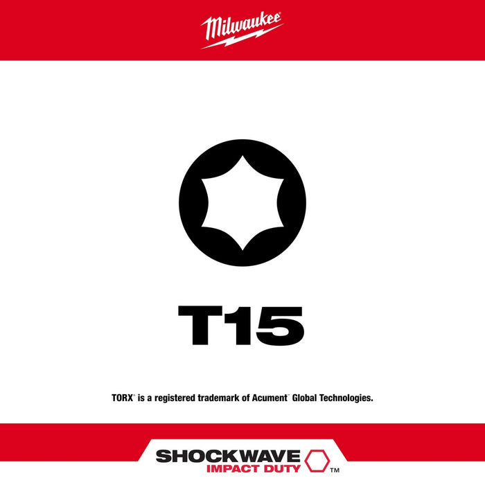 Milwaukee 48-32-4483 T15 Torx Shockwave 2" Power Bit