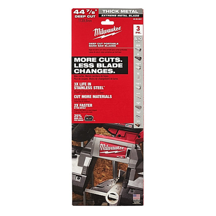 Milwaukee 48-39-0601 44-7/8" 8-10 TPI Extreme Thick Metal Bandsaw Blades 3 Pack Deep Cut - My Tool Store