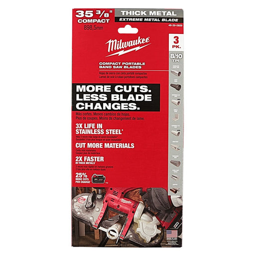 Milwaukee 48-39-0609 35-3/8" 8-10 TPI Extreme Thick Metal Compact Bandsaw Blades 3 Pack - My Tool Store