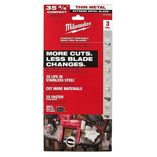 Milwaukee 48-39-0619 35-38" 12/14 TPI Extreme Thin Metal Bandsaw Blades 3 Pack Compact - My Tool Store