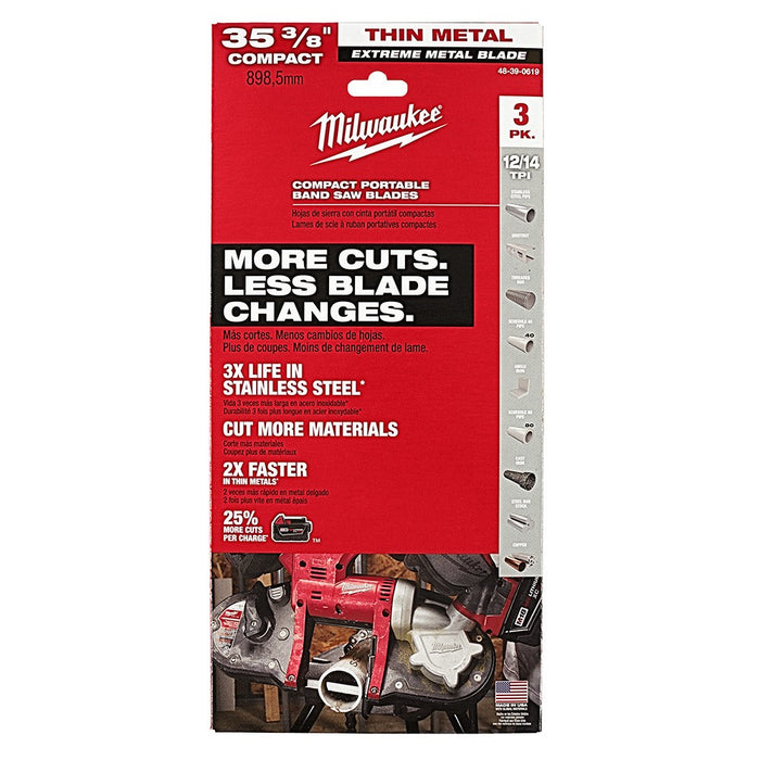 Milwaukee 48-39-0619 35-38" 12/14 TPI Extreme Thin Metal Bandsaw Blades 3 Pack Compact