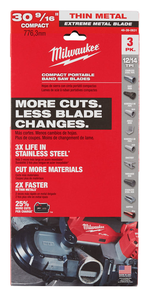 Milwaukee 48-39-0631 30-9/16 in. 12/14 TPI COMPACT EXTREME THICK METAL BAND SAW BLADE 3PK - My Tool Store
