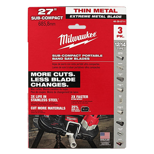 Milwaukee 48-39-0711 27" 18 TPI Extreme Thin Metal Bandsaw Blades 3 Pack Sub Compact - My Tool Store