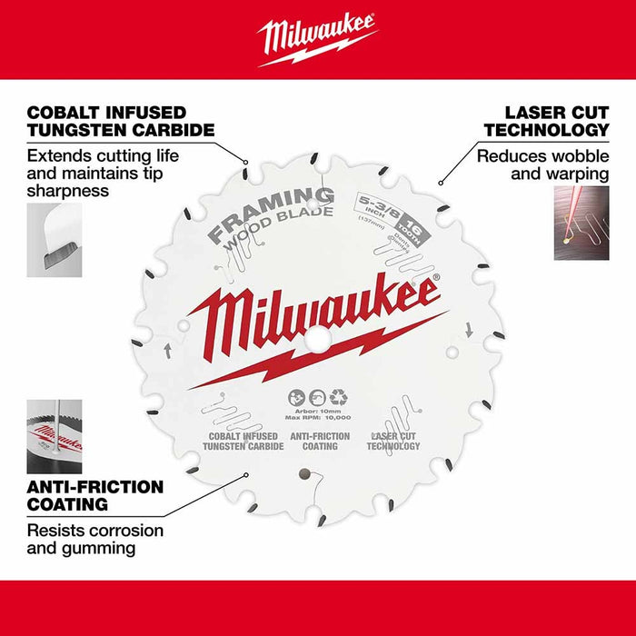 Milwaukee 48-40-0522 5-3/8" 16T Framing Circular Saw Blade